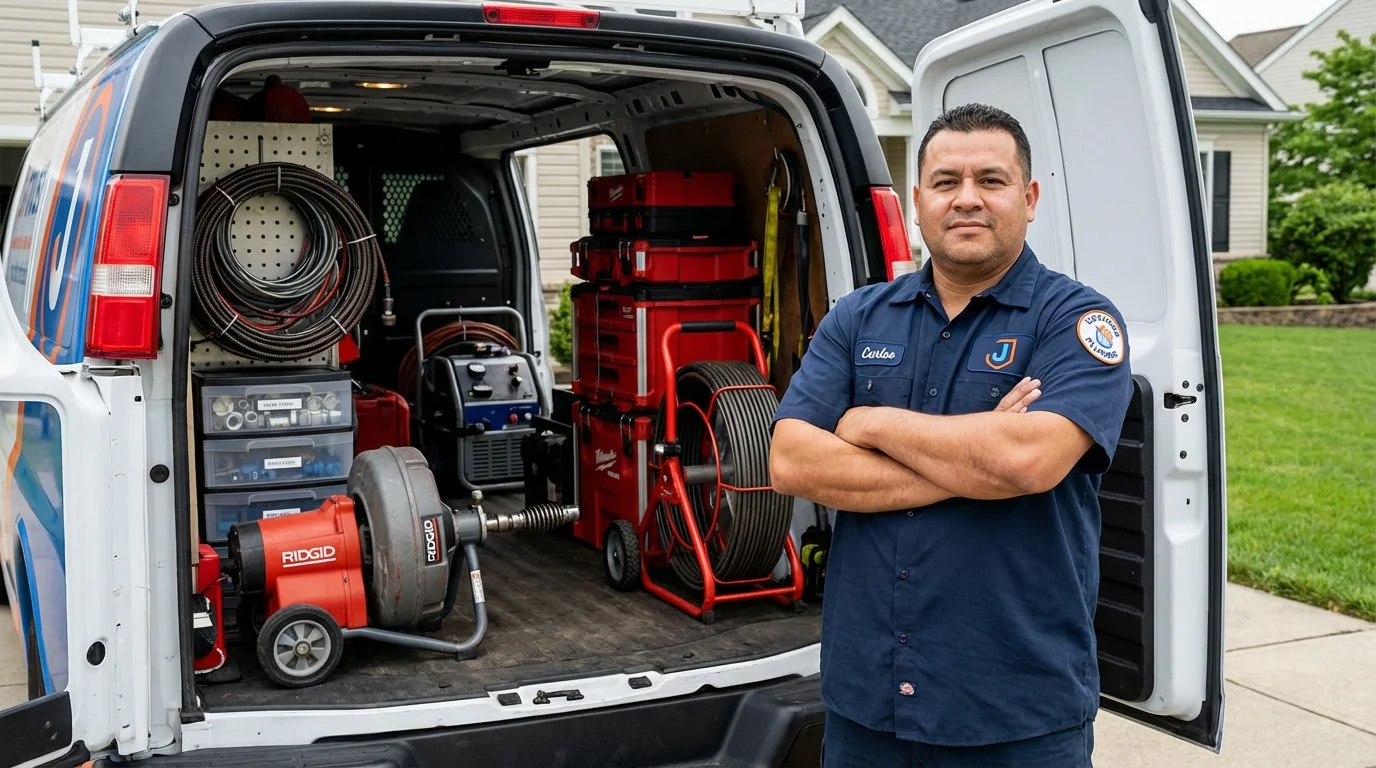 Professional drain cleaning equipment and Johns Plumbing LLC plumber in East Longmeadow