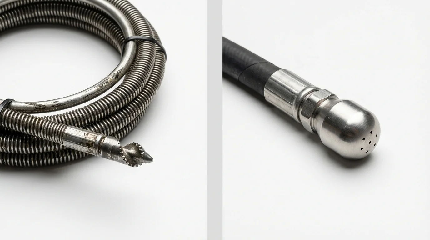 Drain snake cable and hydro jetting nozzle used for drain cleaning in East Longmeadow, MA
