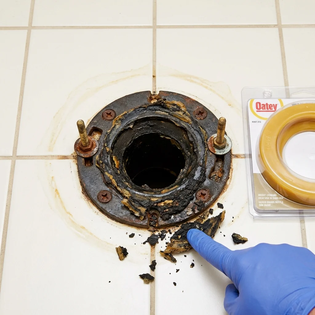 Failed wax ring showing water seepage at the base of a toilet in a East Longmeadow, MA home